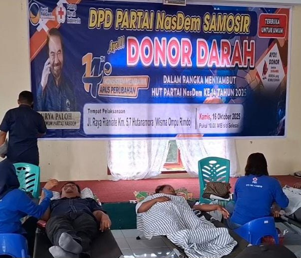 HUT Ke-14, Partai NasDem Samosir Gelar Donor Darah