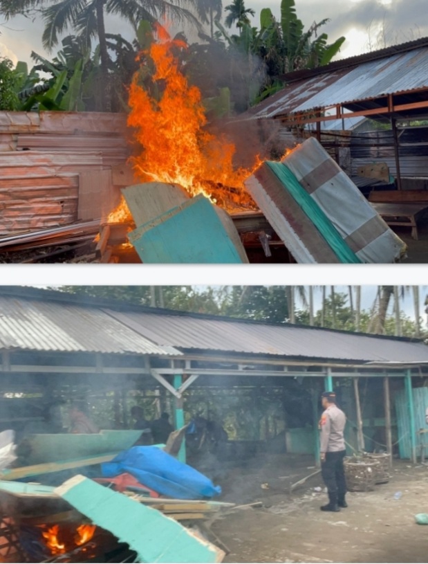 Gelar Operasi GSN, Polsek Kutalimbaru Bakar Gubuk Diduga Sarang Narkoba di Sei Mencirim