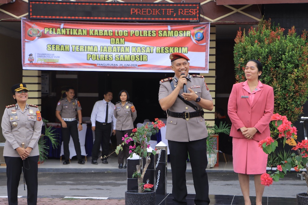 Kapolres Samosir Pimpin Pelantikan Kabag Log dan Sertijab Kasat Reskrim