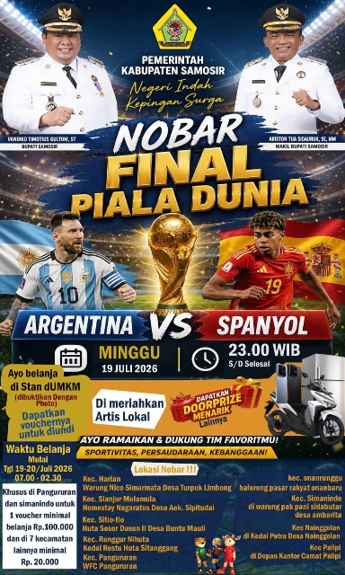 VIRAL! Pemkab Samosir Gelar Nobar Final Piala Dunia 2026, Gerakkan UMKM & Siapkan Doorprize Senilai Jutaan Rupiah
