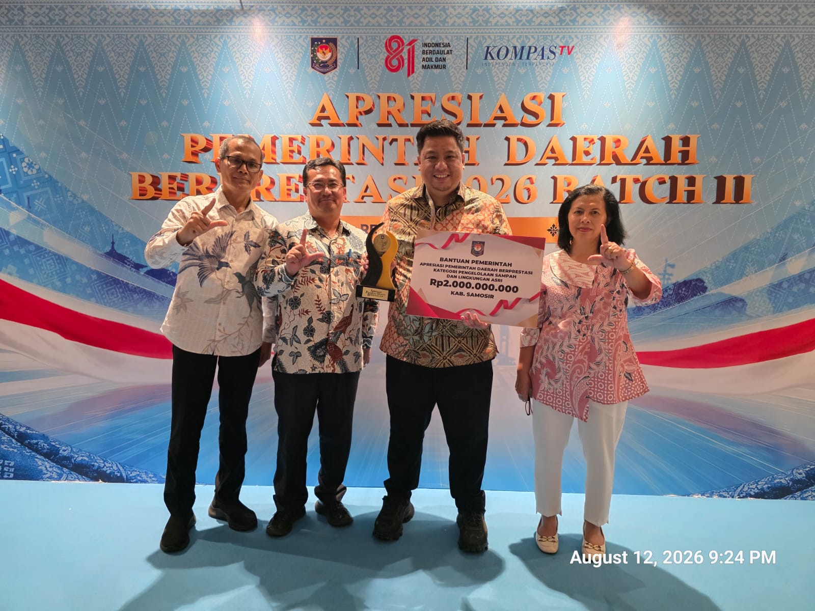 Bangga! Samosir Raih Penghargaan Tertinggi dari Mendagri + Dana Rp2 Miliar